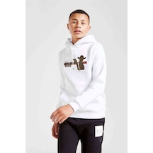 Tshirthane Walking Dead Baskılı Unisex Çocuk Kapüşonlu Beyaz Sweatshirt Beyaz