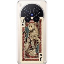 Vivo X300 Pro Uyumlu İskambil Kağıdı Tasarımlı Leopar Portre Baskılı Silikon Kılıf Renkli