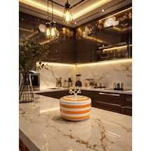 Dekoratif Obje - Soft Sarı Zebra Seramik Şekerlik Gold