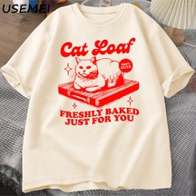 Flood Of Style Komik Kedi Loaf T-shirt Erkek Kadın Retro Tişörtleri Kedi Sevgilisi Grafik Tees Unisex Yaz Pa Haki