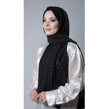 Hürrem Bone Siyah Desenli Şal Şifon Kumaş Kareli Çizgili 202107 01 Siyah