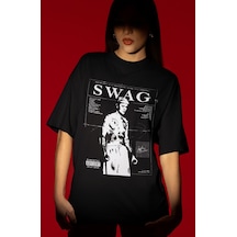 Sevbano Tasarım Justin Bieber Swag Şarkıcı Baskılı Unisex Oversize Tişört Siyah