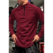 Genius Store Erkek Yarım Fermuarlı Compression Uzun Kol Spor Tişört Ve Fitness Tişörtü Dalgıç-uzun Bordo
