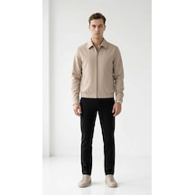 Plus Scorpion Erkek Slim Fit Bomber Fermuarlı Mont Ceket Esnek Kumaş Günlük Şık Casual Ceket Bej