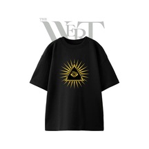 Thewert Piramit Goz Tasarım Baskılı Ünisex Siyah Oversize T-shirt
