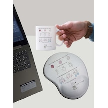 Motto Baskılı Kupa Bardak Mug + Bilek Destekli Mouse Pad Beyaz - Çok Renkli