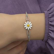 Alyans Evim Zirkon Taşlı Mineli Papatya Gümüş Kadın Bileklik