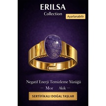 Sertifikalı Mor Akik Doğal Taş Yüzük Negatif Enerji Temizleme A Çok Renkli