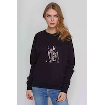 Anime One Punch Man Baskılı Siyah Kadın Sweashirt (534624504)