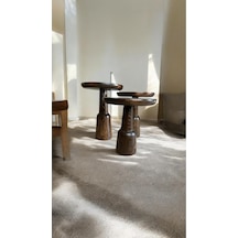 Wood Ahşap 3 Lü Set Ürgüp Mantar Yan Sehpa Konik Model / Ceviz Renk / Zigon Sehpa Vernikli Ceviz