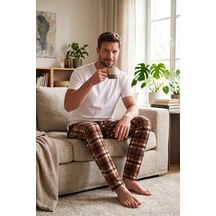 Buratti Lastikli Bel Düz Paça Yumuşak Dokulu Polar Pijama Altı Erkek Pijama Altı 6098001 Camel