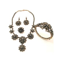 Aşina Gümüş Osmanlı Stil Elmas Montür Papatya Taşlı Set