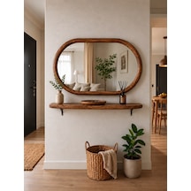 Dekoratif Elips Model 110x70 Cm Aynalı Dresuar - Raf Ceviz