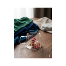 Çift Çıdarlı Çiçekli Cam Bardak 250ml. Şefaf