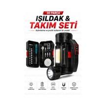 30 Parça Şarjlı Fener & Tamir Seti Güçlü Aydınlatma + Pratik El Aletleri