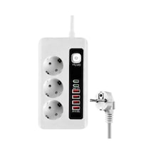 3500w Akım Korumalı Çoklu Priz, 3 Priz Girişi, 2 Type-c + 4 Usb Port