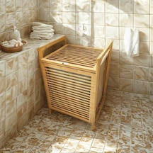 Tr Ahşap Bambu Kirli Çamaşır Sepet Kumaş Çantalı Sepet 40x35x60cm Genel
