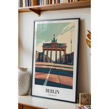 Berlin Germany Vintage Seyahat Posteri Çerçeveli Tablo - Premium Brandenburg Kapısı Duvar Dekoru Siyah