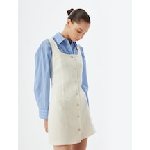 Koton Tüvit Jile Elbise U Yaka Kalın Askılı Düğmeli Cep Detaylı Slim Fit Ekru 5wal80018ıw