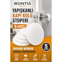 Yapışkanlı Kapı Kolu Stoperi 5 Adet Beyaz Silikon Duvar Koruyucu Tampon Darbe Emici Kapı Stopu