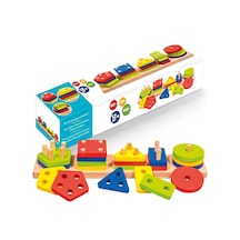 Eğitici Ahşap Geometrik Şekiller Geçirmeli Bultak Yerleştirme Oyunu 5'li Puzzle Zeka Geliştirme