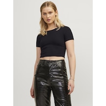 Jack & Jones Kadın Bisiklet Yaka Tişört - Florie - 12217164 Black Siyah
