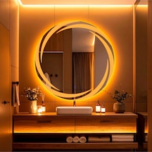 Whirilwind Amber Led'li Lazer Kumlamalı Lavabo & Banyo Aynası Dokunmatik Sensörlü 70 X 70 Turuncu