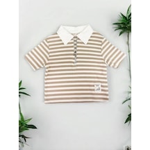 Zekids Kız Çocuk Polo Yaka Çizgili T-shirt-14393 Vizon