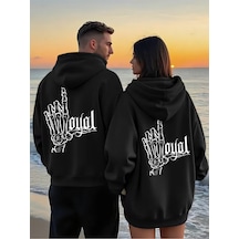 Nevermind Unisex Kapüşonlu Hoodie Kuru Kafa El Baskılı Oversize Sweatshir Siyah
