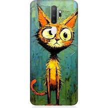 Oppo A9 2020 Uyumlu Meraklı Şapşik Kedi Desenli Silikon Kılıf
