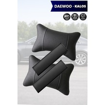 Daewoo Kalos Uyumlu Siyah Deri Kemer Koruyucu Set Lüks Deri Yastık