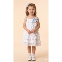 Çikoby Kız Çocuk Dokuma İp Askılı Elbise Ckb-70728 Beyaz
