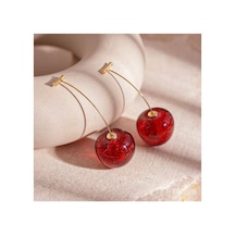 Simli Kiraz Küpe Gold İnce Kancalı Bordo Sallantılı Parlak Kadın Küpe Kırmızı - 886843901 Kırmızı - 886843901 Kırmızı
