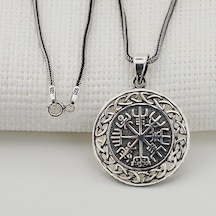 Takılingo 925 Ayar Gümüş Viking Pusulası Vegvisir Model Erkek Kolye Gümüş