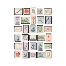 30 Adet Vintage Nostaljik Pul Sticker Seti - Ajanda Defter Scrapbook İçin Çok Renkli