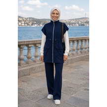 Lacivert Yelekli 2 Li Takım Modern, Rahat Ve Şık Günlük Kombin
