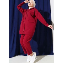 Lovie Moda Kadın Metal Düğmeli İkili Takım Bordo