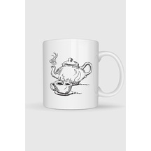 Çay Kahve Cafe Çizim İçecek Tasarımlı Kupa Bardak Beyaz