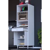 Duru 1 Kapaklı 56 Cm Derinlikte Fırın Dolabı Kahve Köşesi Geniş Depolama Hacimli Dolap 60x195x56 Cm Beyaz
