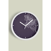 Zarif Orkide Çizim Modern Duvar Saati - 35cm - Önü Camlı Beyaz Kasa - Sessiz Mekanizma Beyaz