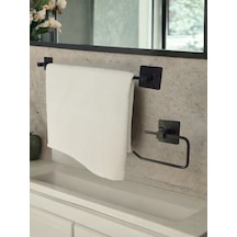 Yapışkanlı Banyo Aksesuar Seti, Siyah, Düz Havluluk, Tuvalet Kağıtlığı Siyah