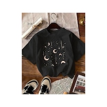 Medinenur Çoklu Ay Desen Baskılı Basic T-shirt Siyah