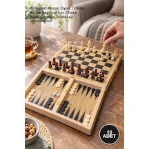 10 Adet Ahşap Satranç Ve Tavla Seti Kompakt Ahşap Oyun Tahtası, Ev Ve Seyahat İçin Chess Backgammon Alk4242