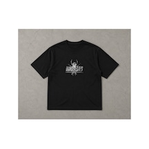Yolo Street Siyah Örümcek Baskılı Oversize %100 Pamuk Erkek Tişört Vintage Dark Gothic Streetwear Siyah12a