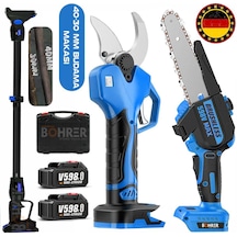 Böhrer Alman Pro 40-30 MM Çift Kademe Çift Akü V258 Yağlı Budama Makası + Budama Testeresi Seti 2'li