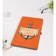 Kişiye Özel Çapa Tasarımlı Turuncu Termo Deri Defter Model 3