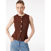 Koton Mücevher Düğme Detaylı Bisiklet Yaka Peplum Yelek Kahverengi 6wak30148ek Kahve