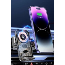 Araç İçi Klimaya Takılan Robotik Magsafe Hızlı Şarj Cihazı Lüx Telefon Tutucu Şarj Aleti Siyah