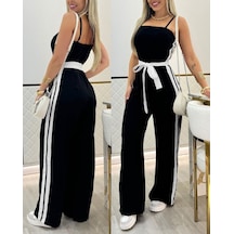 Efnaz Style Kadın Ip Askılı Straplez Belden Kuşaklı Viskon Iki Iplik Tulum Siyah