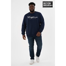 Süperlife Erkek Büyük Beden El Yazılı California Baskılı Bisiklet Yaka İnce Sweatshirt Spr26bsw956-7 Lacivert